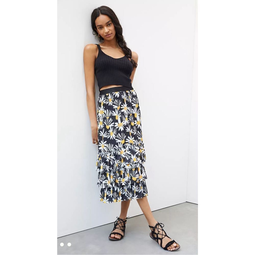 Anthropologie‎ Eva Franco Daisy Tiered Midi Skirt Daisy Skirt Size L